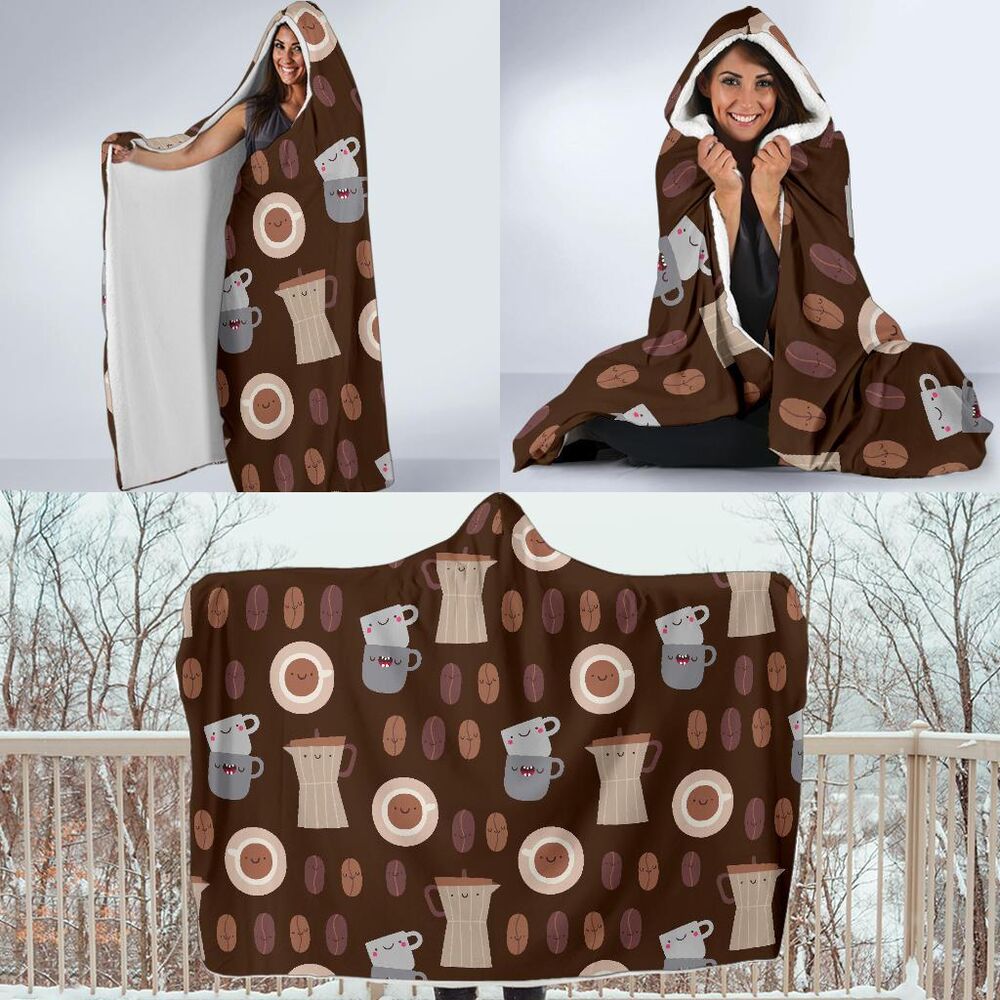 Cute Coffee Pattern Print Hooded Blanket Cloak Blanket cute coffee pattern print hooded blanket cloak blanket 6924