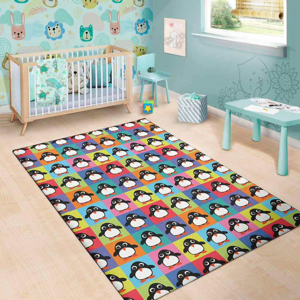 cute colorful penguin pattern print area rug floor decor 1509