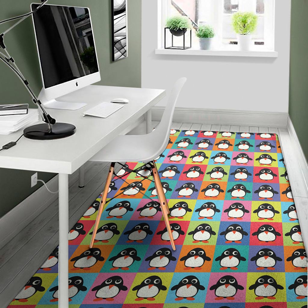 cute colorful penguin pattern print area rug floor decor 4225