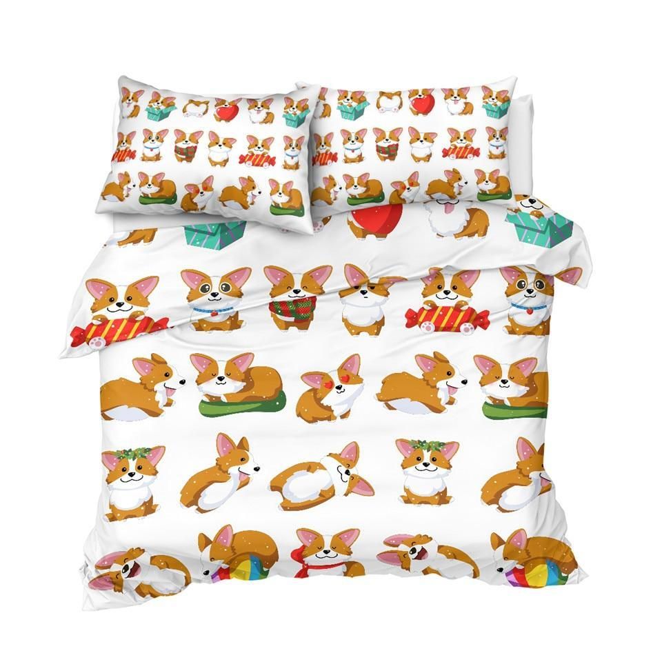 cute corgi funny emotion duvet cover bedding set 8156