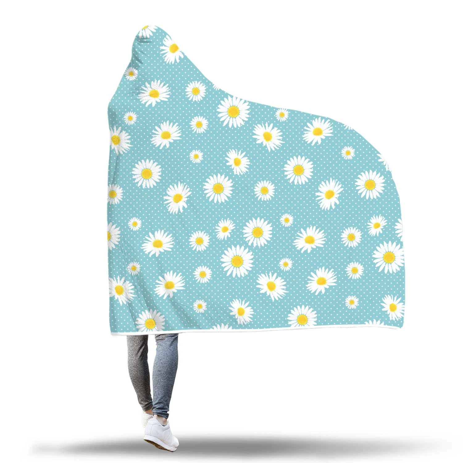 Cute Daisy Polkadot Pattern Print Hooded Blanket Cloak Blanket cute daisy polkadot pattern print hooded blanket cloak blanket 6018