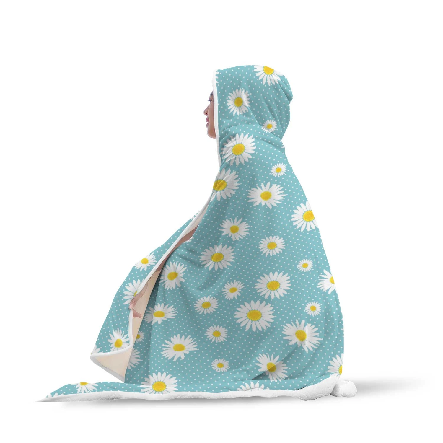 Cute Daisy Polkadot Pattern Print Hooded Blanket Cloak Blanket cute daisy polkadot pattern print hooded blanket cloak blanket 7231