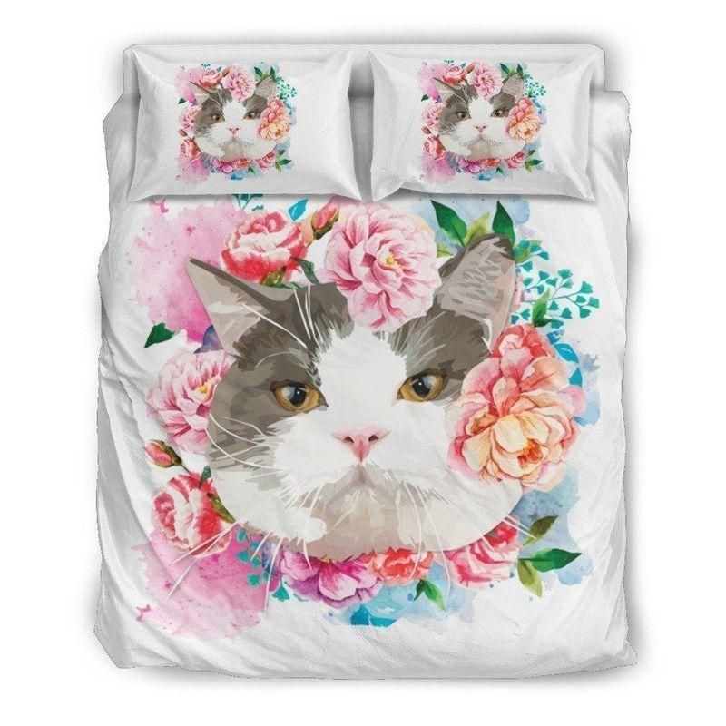 cute flower cat bedding set bedroom decor 8173