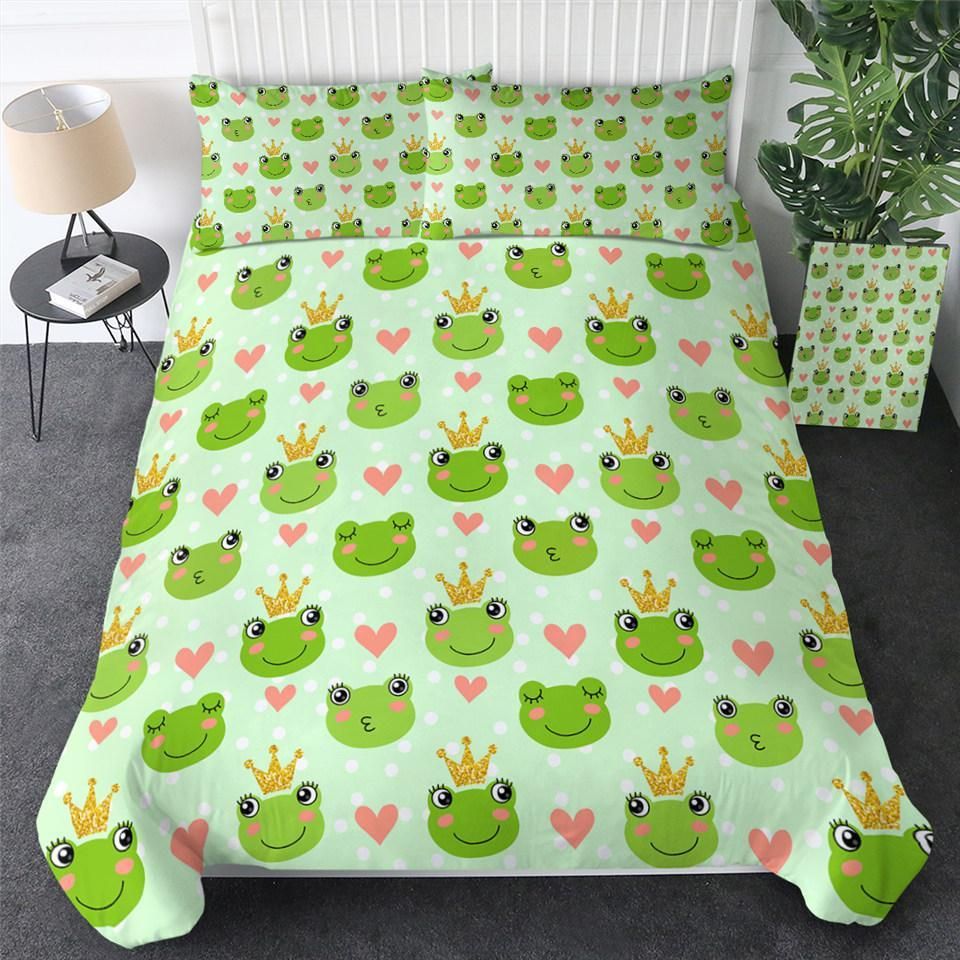 Cute Frog Patterns Pink Heart Dots Duvet Cover Bedding Set cute frog patterns pink heart dots duvet cover bedding set 1208