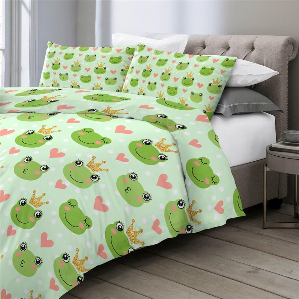 Cute Frog Patterns Pink Heart Dots Duvet Cover Bedding Set cute frog patterns pink heart dots duvet cover bedding set 2663