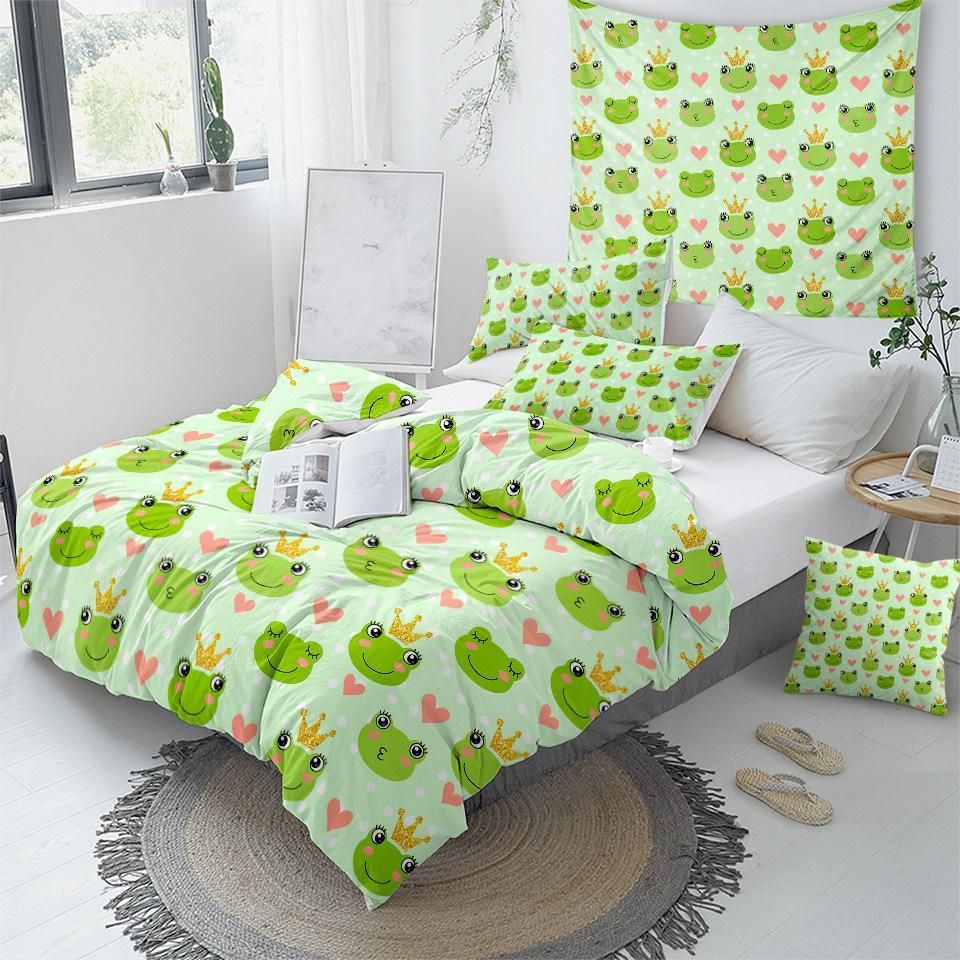 Cute Frog Patterns Pink Heart Dots Duvet Cover Bedding Set cute frog patterns pink heart dots duvet cover bedding set 7227