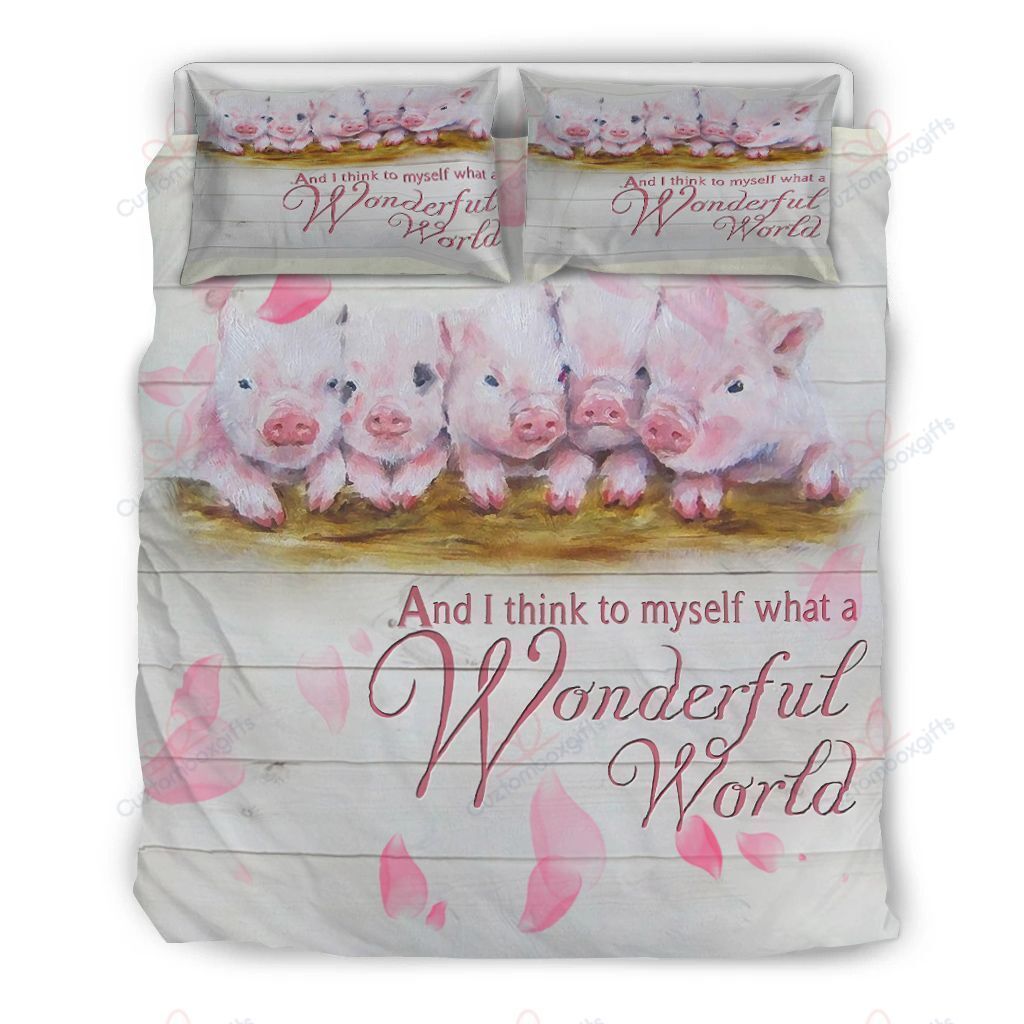cute pig wonderful world printed bedding set bedroom decor 4184