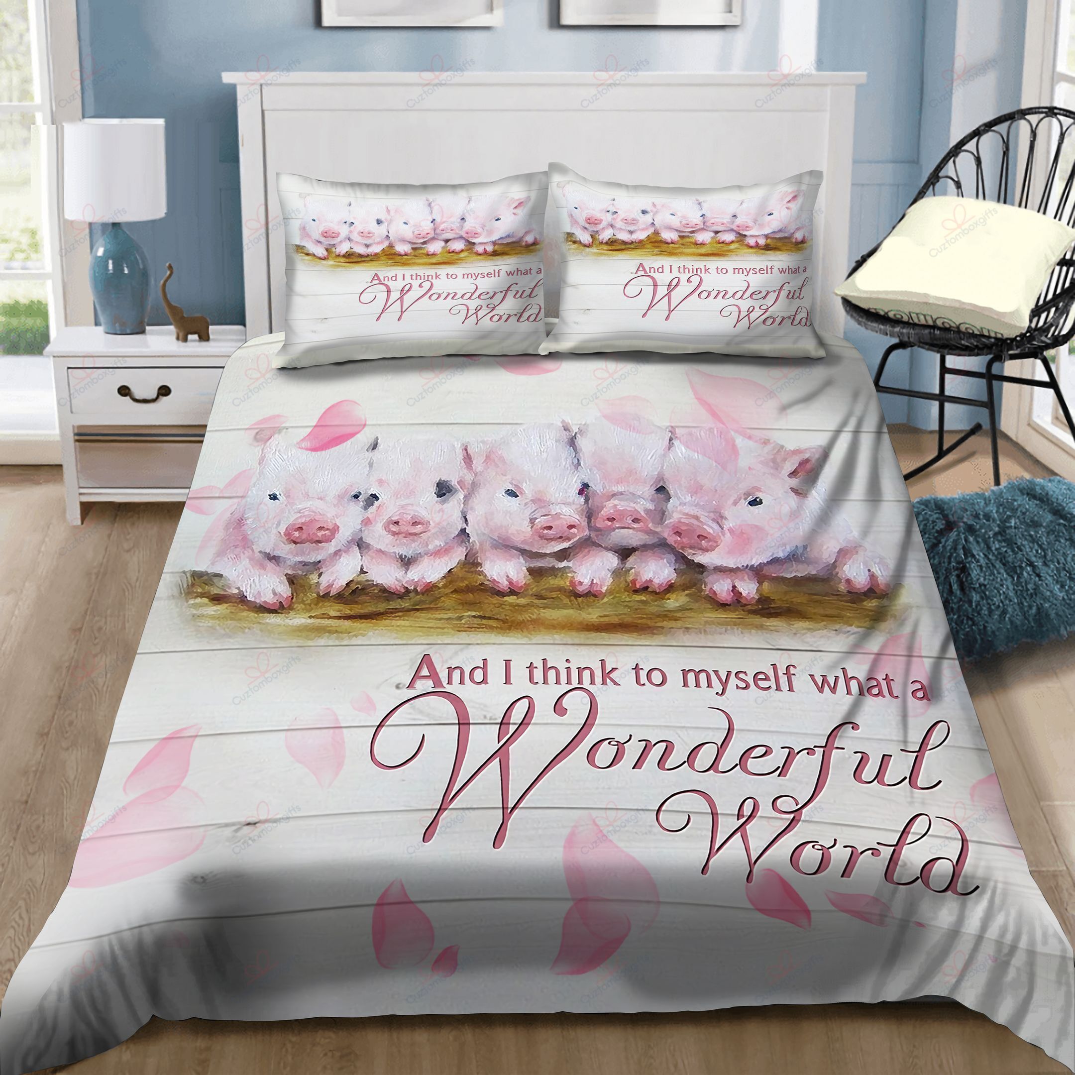 cute pig wonderful world printed bedding set bedroom decor 6469