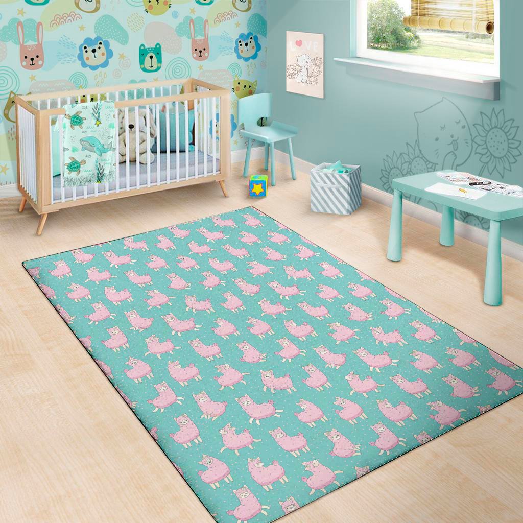 cute pink llama pattern print area rug floor decor 2776