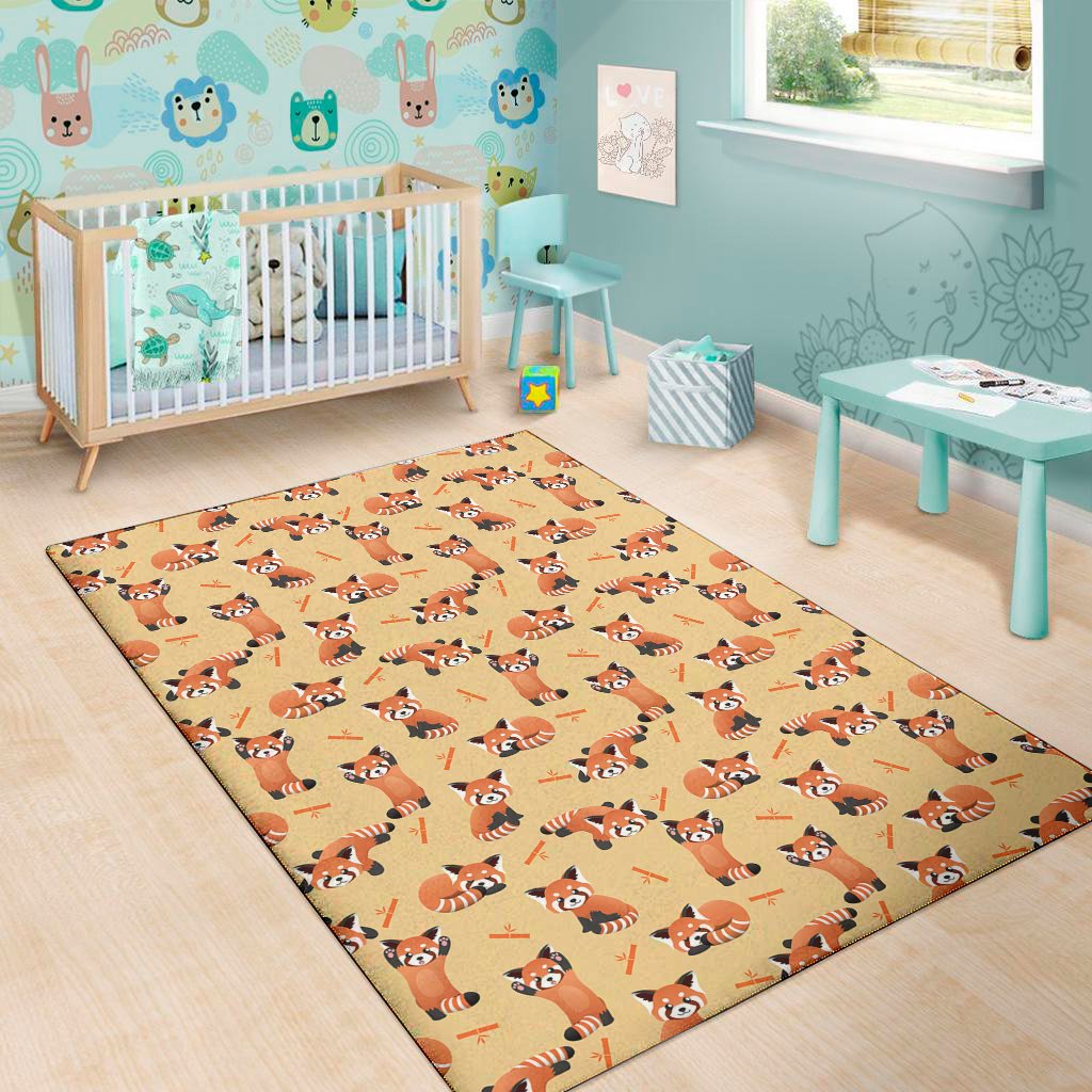 cute red panda and bamboo pattern print area rug floor decor 4719