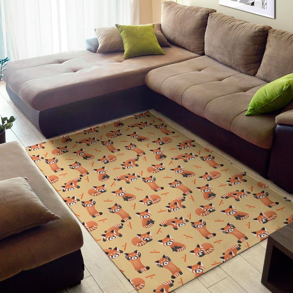 cute red panda and bamboo pattern print area rug floor decor 4984