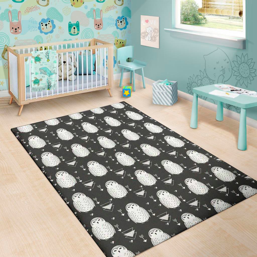 cute white and grey owl pattern print area rug floor decor 3758