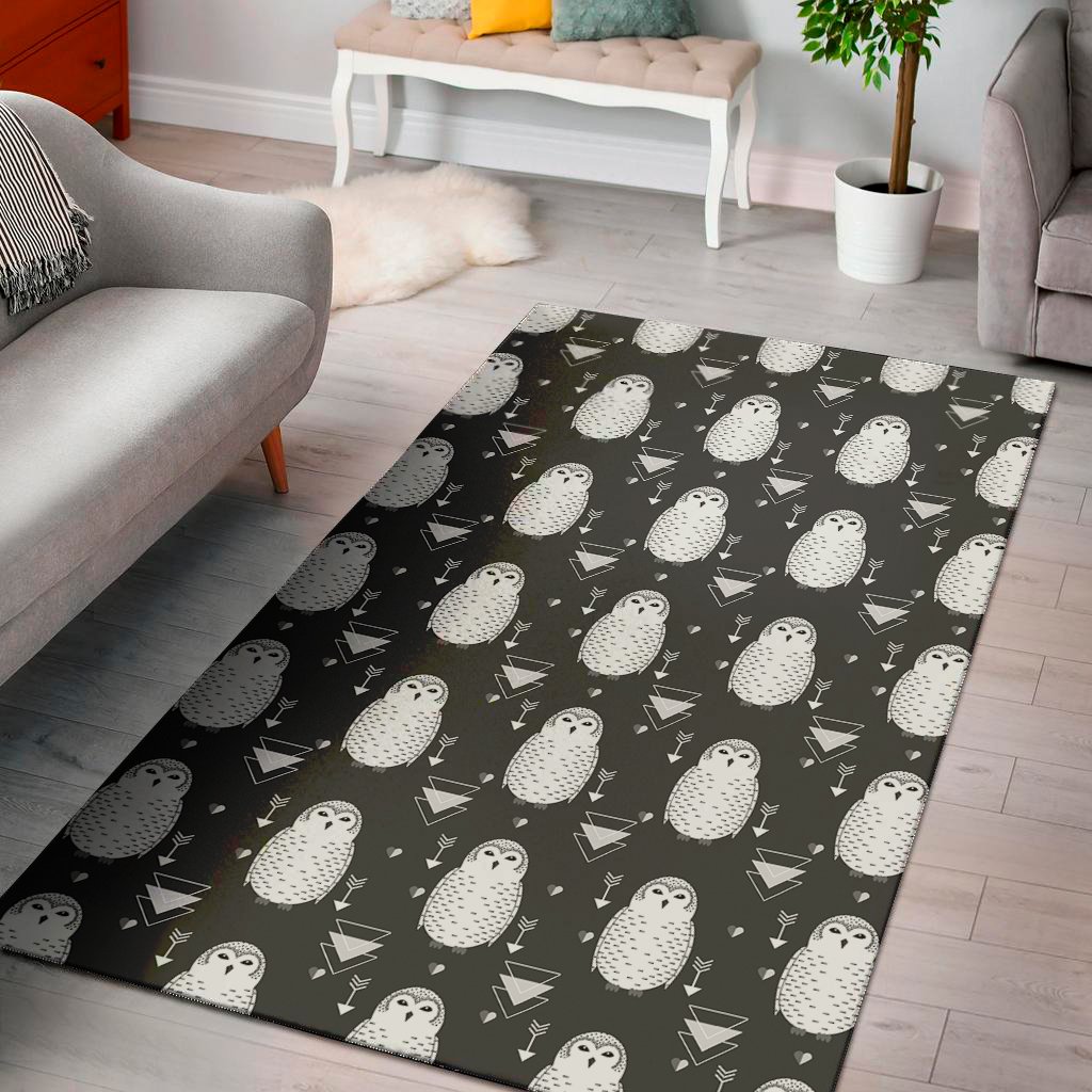 cute white and grey owl pattern print area rug floor decor 5383