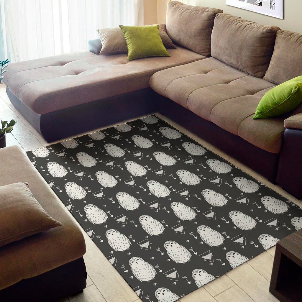 cute white and grey owl pattern print area rug floor decor 6794