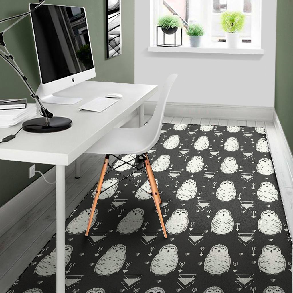 cute white and grey owl pattern print area rug floor decor 7351