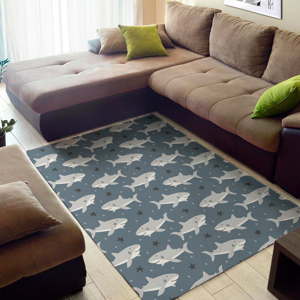 cute white shark pattern print area rug floor decor 3112