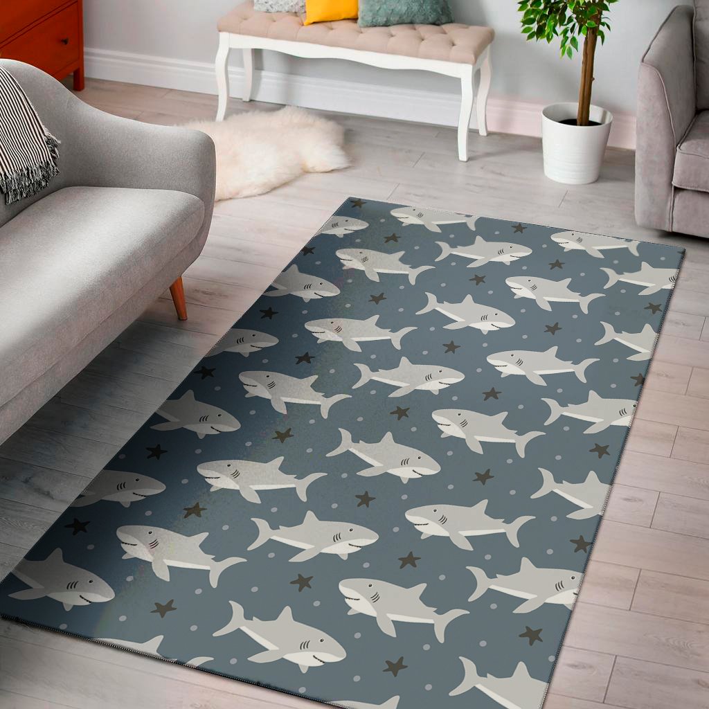cute white shark pattern print area rug floor decor 4526