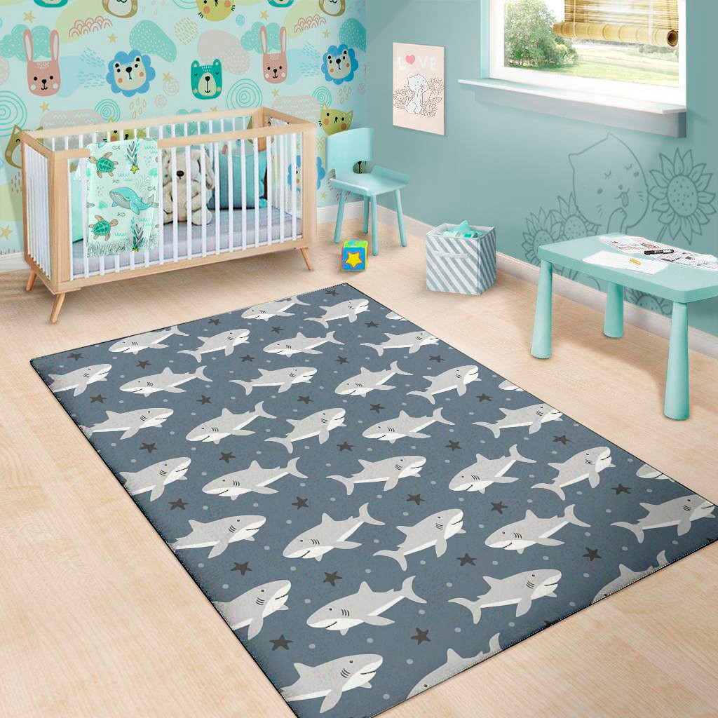 cute white shark pattern print area rug floor decor 8563