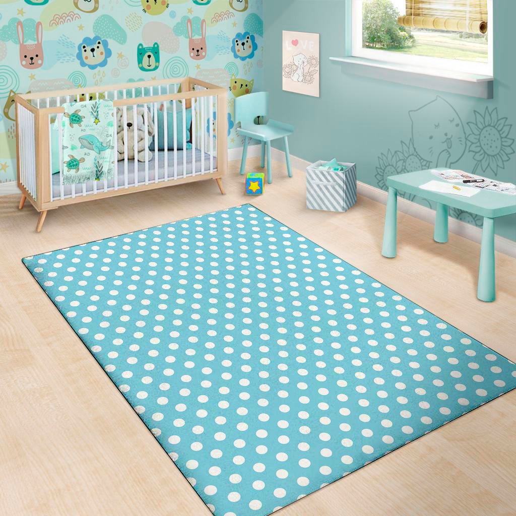 cyan and white polka dot pattern print area rug floor decor 1157