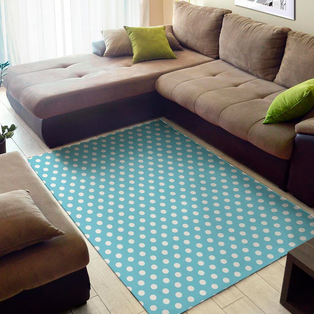 cyan and white polka dot pattern print area rug floor decor 2035