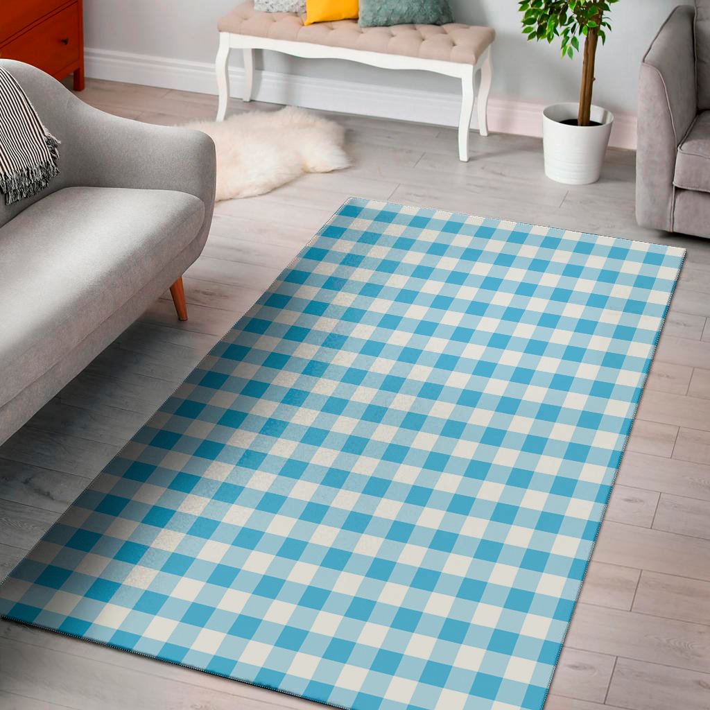 cyan blue and white gingham print area rug floor decor 2823