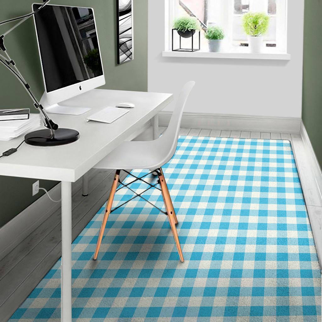 cyan blue and white gingham print area rug floor decor 7783