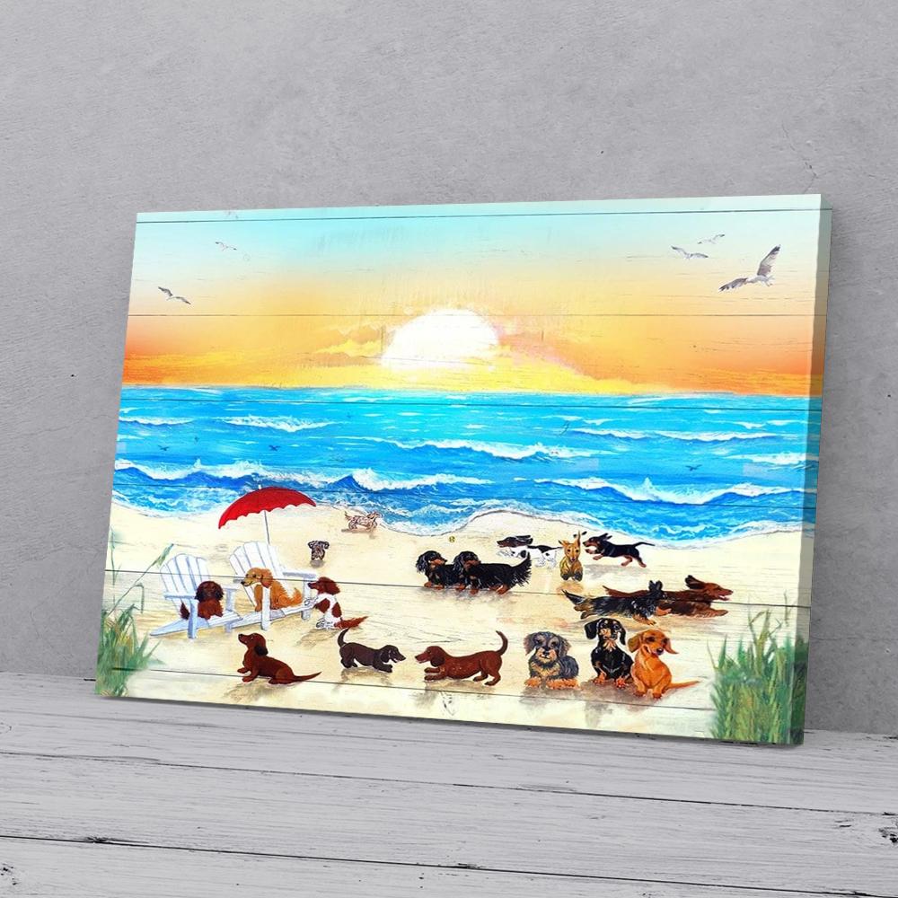 dachshund at the beach canvas prints wall art decor 1972