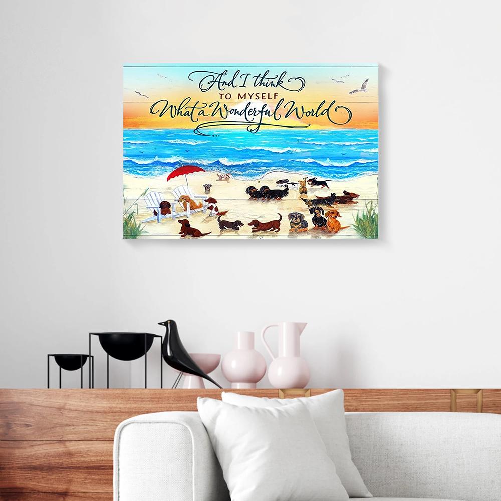 dachshund on beach canvas prints wall art decor 3549