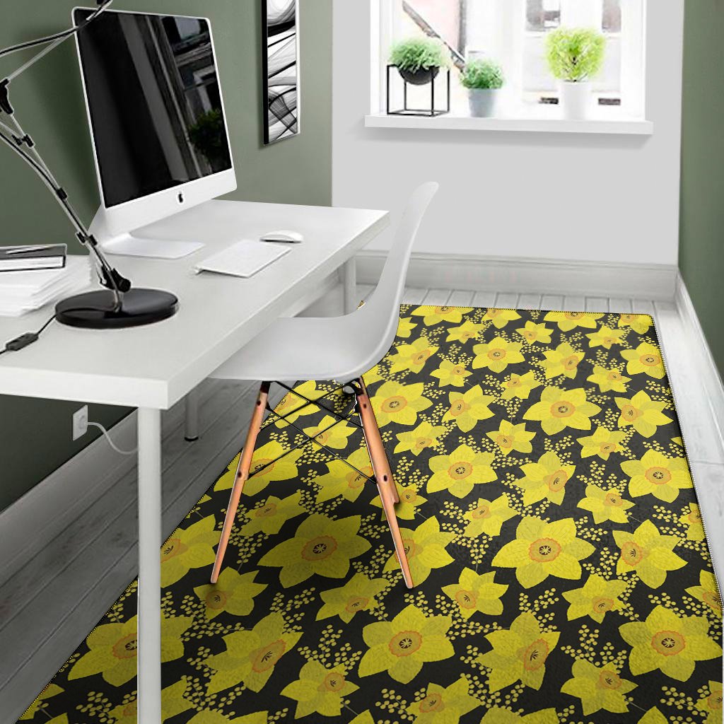 daffodil and mimosa pattern print area rug floor decor 2888