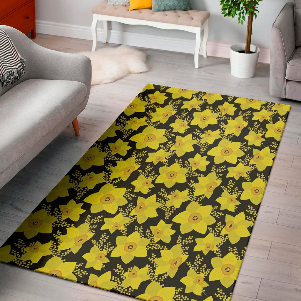 daffodil and mimosa pattern print area rug floor decor 5259