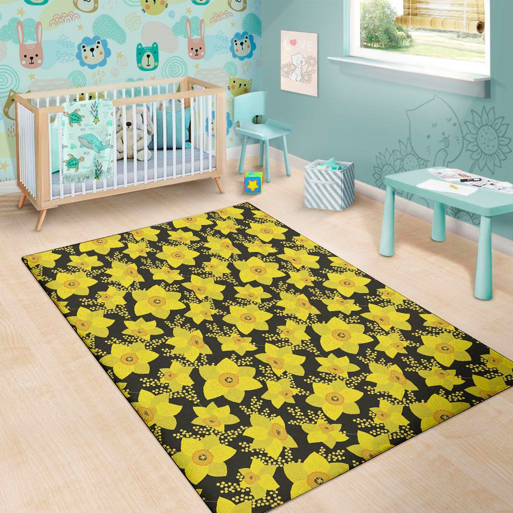 daffodil and mimosa pattern print area rug floor decor 7757