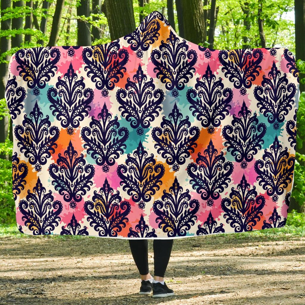 Damask Colorful Pattern Print Hooded Blanket Cloak Blanket damask colorful pattern print hooded blanket cloak blanket 1127