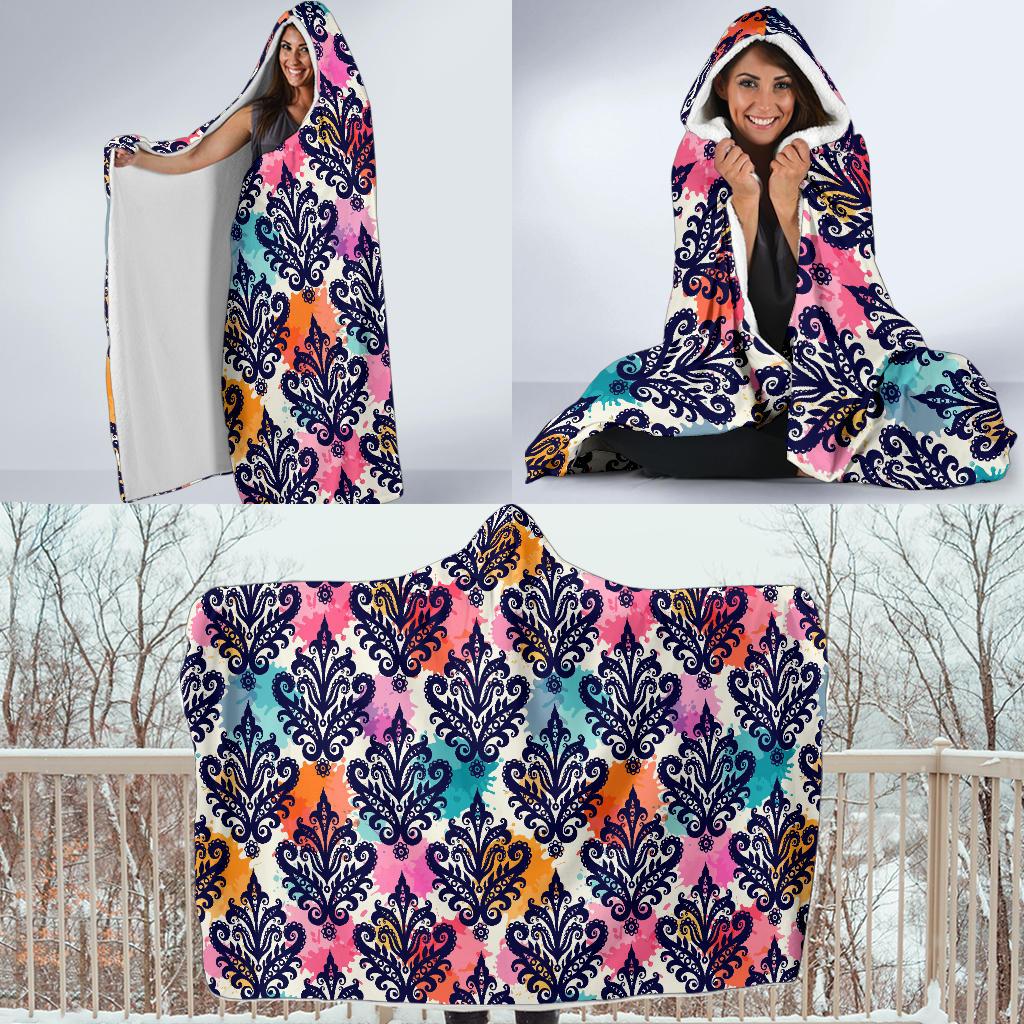 Damask Colorful Pattern Print Hooded Blanket Cloak Blanket damask colorful pattern print hooded blanket cloak blanket 4355