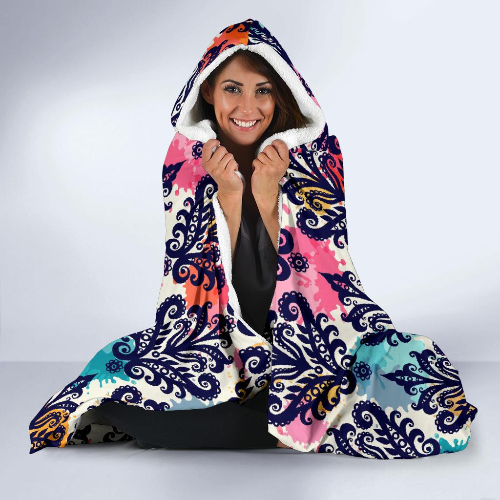Damask Colorful Pattern Print Hooded Blanket Cloak Blanket damask colorful pattern print hooded blanket cloak blanket 4965