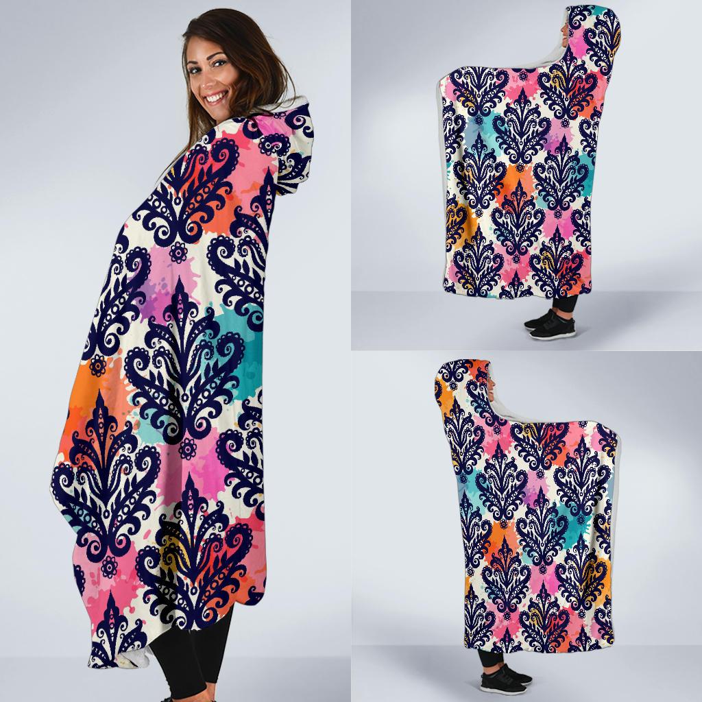 Damask Colorful Pattern Print Hooded Blanket Cloak Blanket damask colorful pattern print hooded blanket cloak blanket 4971