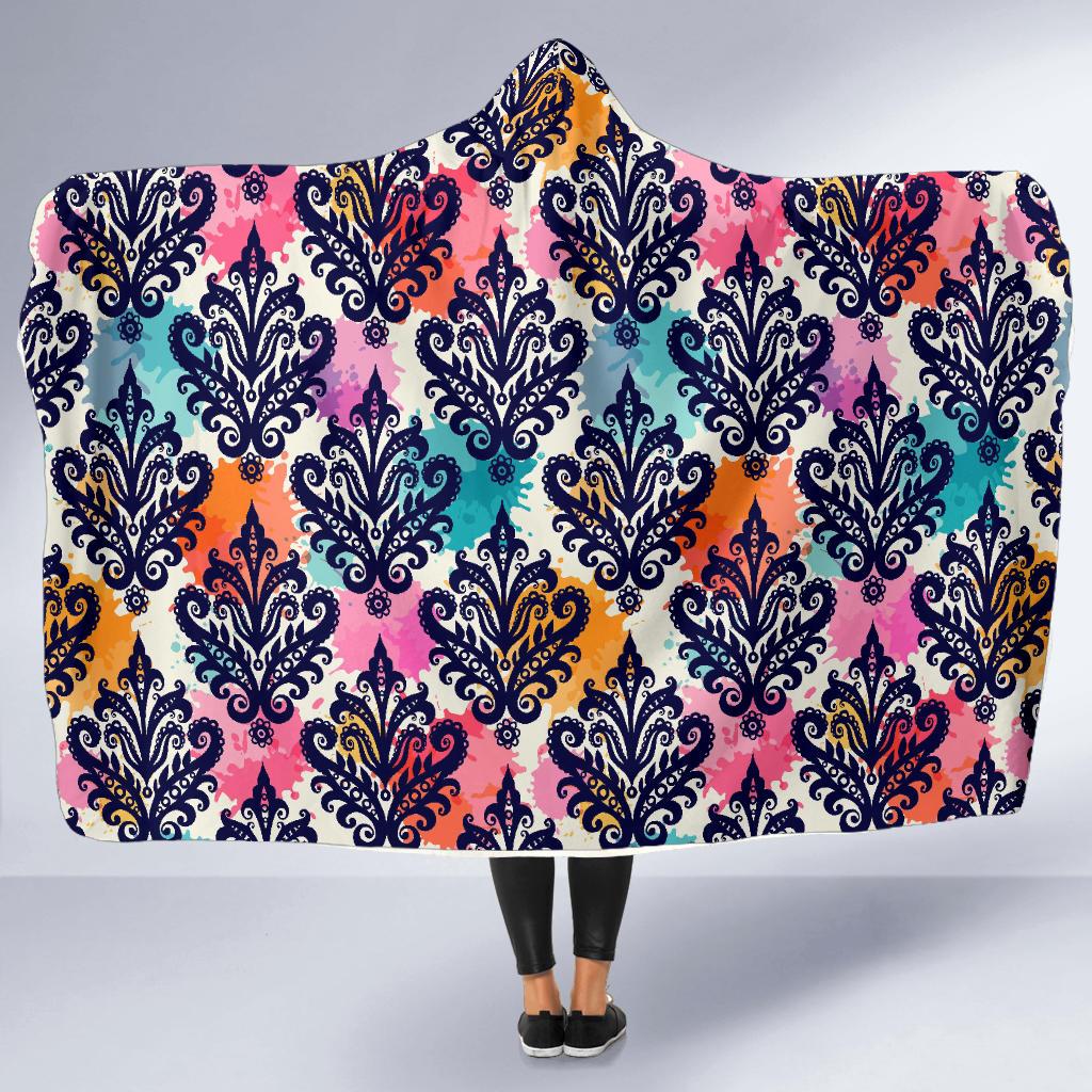 Damask Colorful Pattern Print Hooded Blanket Cloak Blanket damask colorful pattern print hooded blanket cloak blanket 8395
