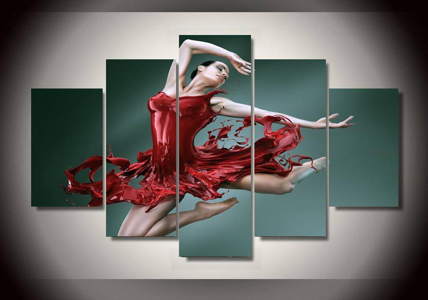 dance of the red skirt girl abstract 5 panel canvas art wall decor 1660