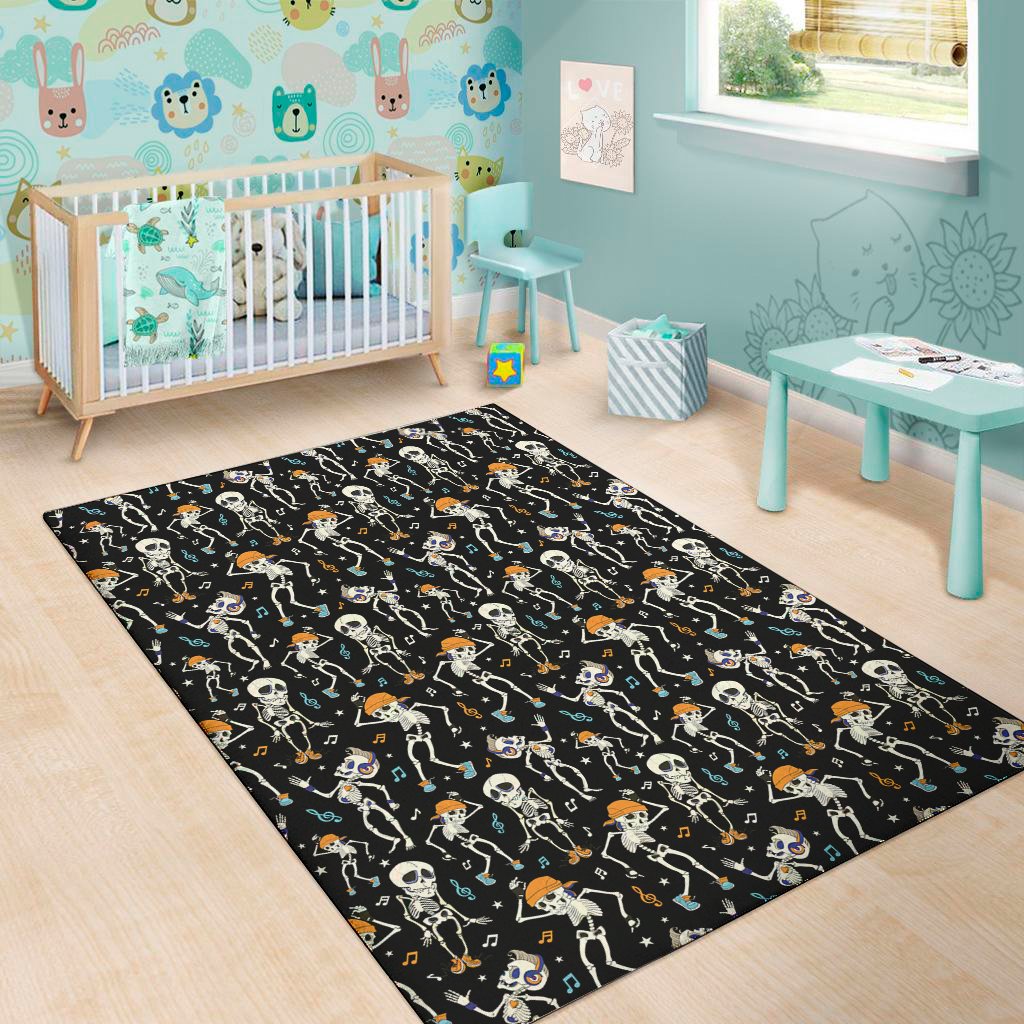 dancing skeleton party pattern print area rug floor decor 5807