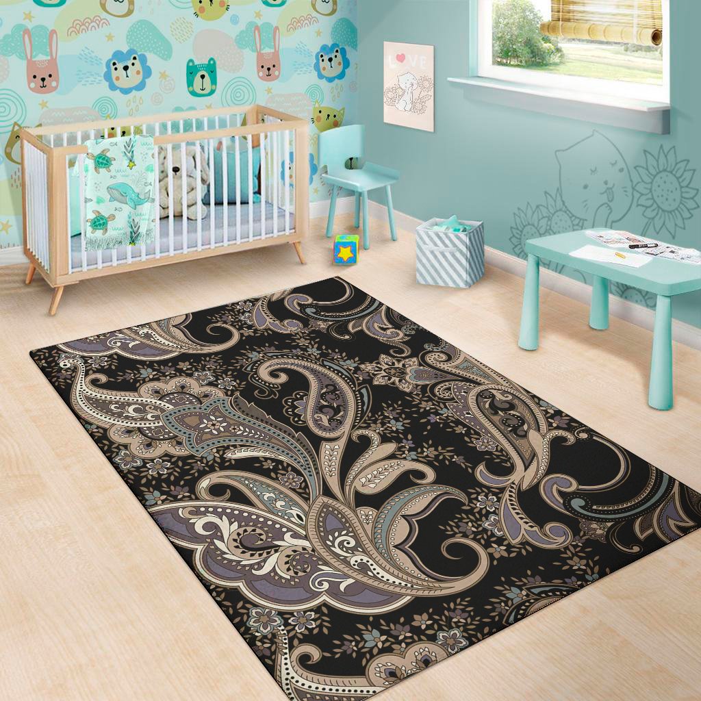 Dark Brown Paisley Pattern Print Area Rug Floor Decor dark brown paisley pattern print area rug floor decor 5986