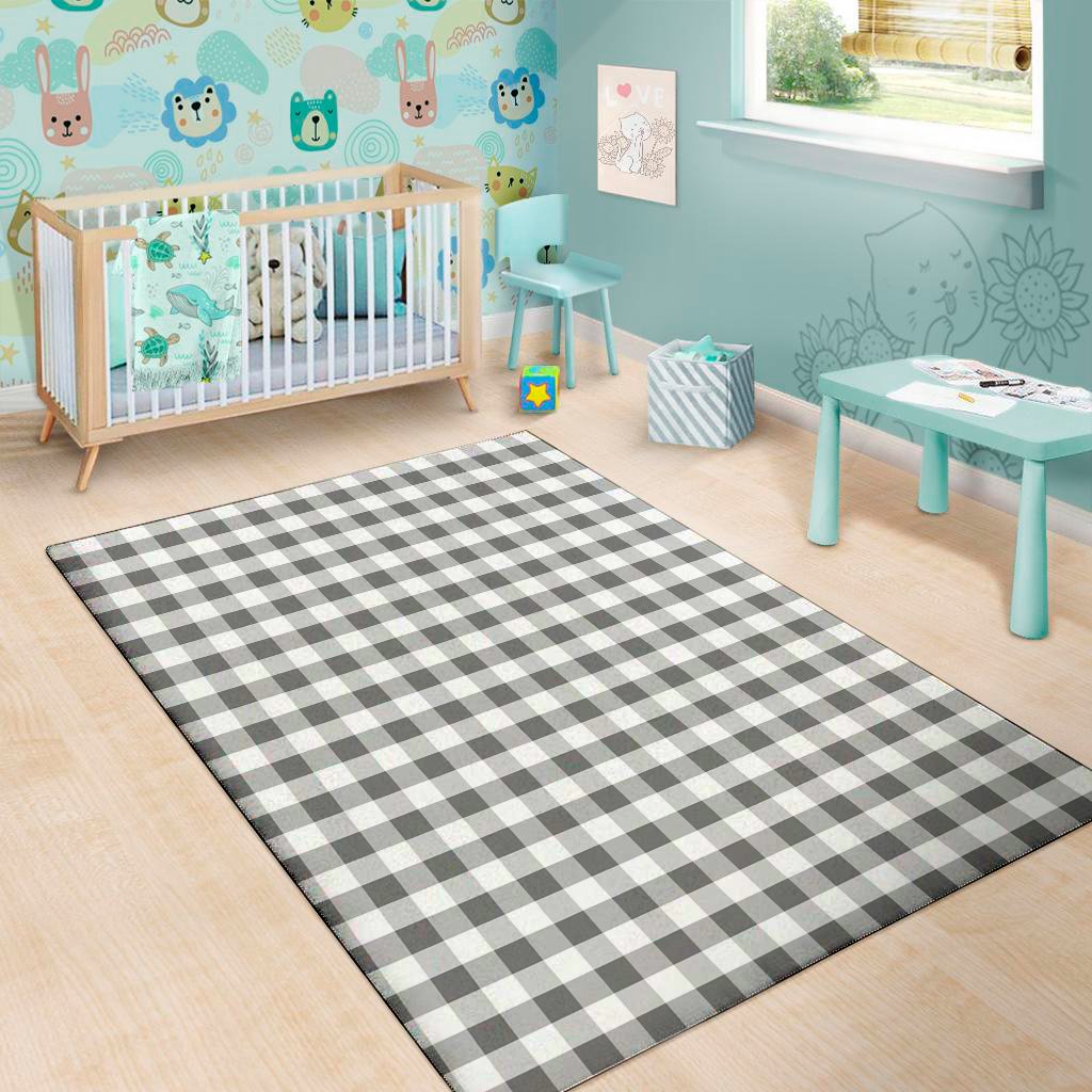 dark grey and white gingham print area rug floor decor 8186