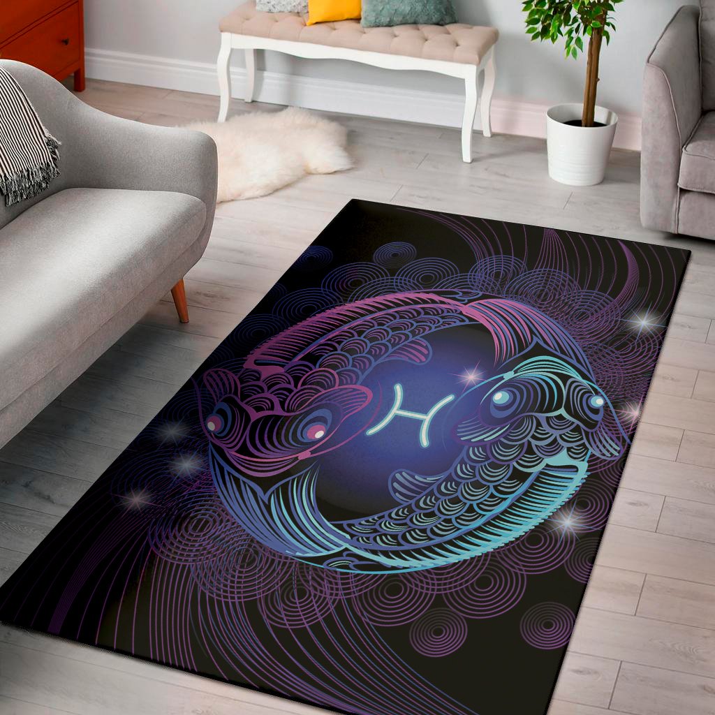 dark pisces zodiac sign print area rug floor decor 2634