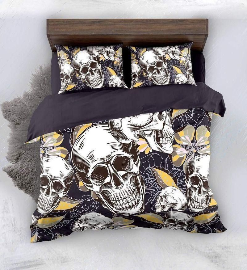 dark skull yellow leave printed bedding set bedroom decor 3931