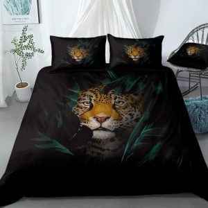 dark tiger behind leaves duvet cover bedding set 3813