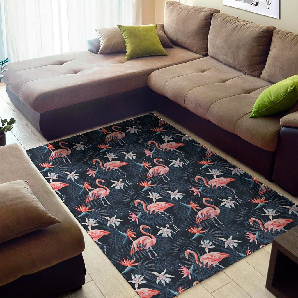 dark tropical flamingo pattern print area rug floor decor 5133