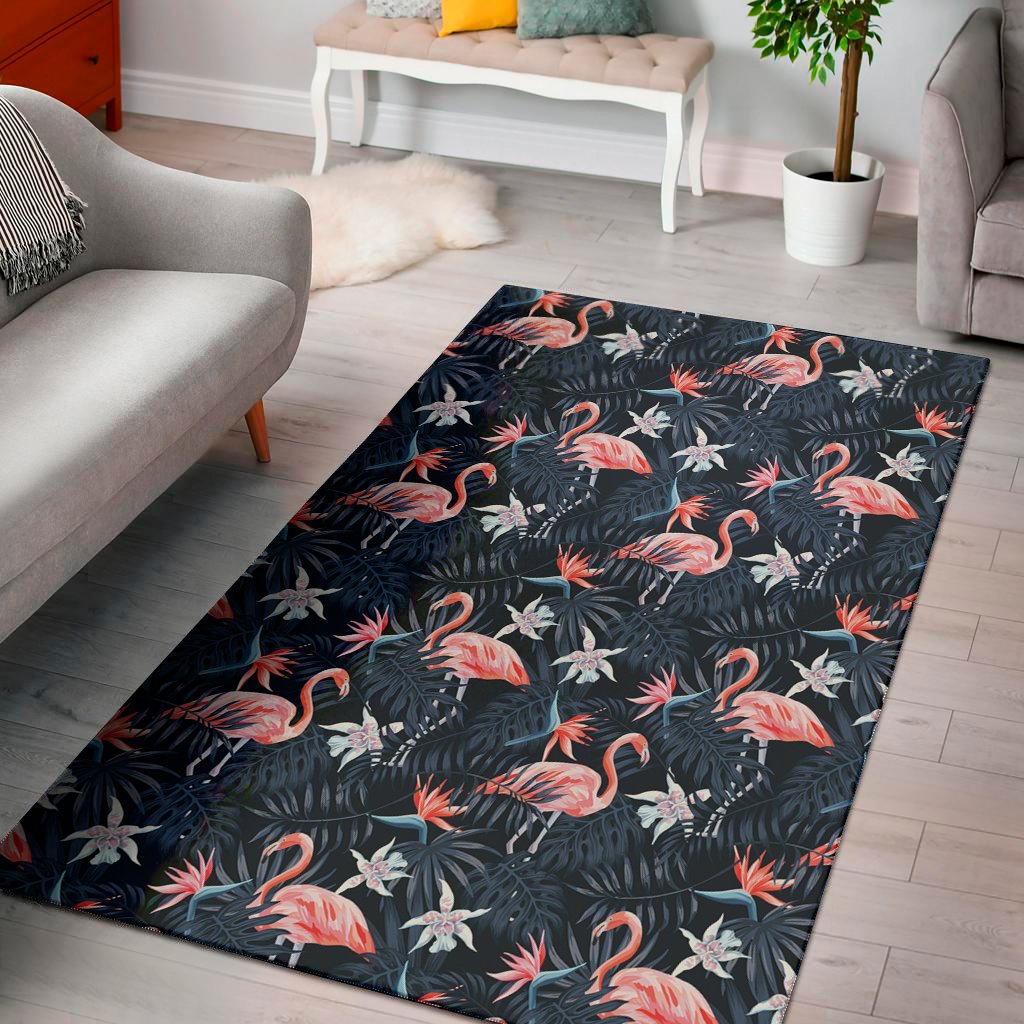 dark tropical flamingo pattern print area rug floor decor 6961
