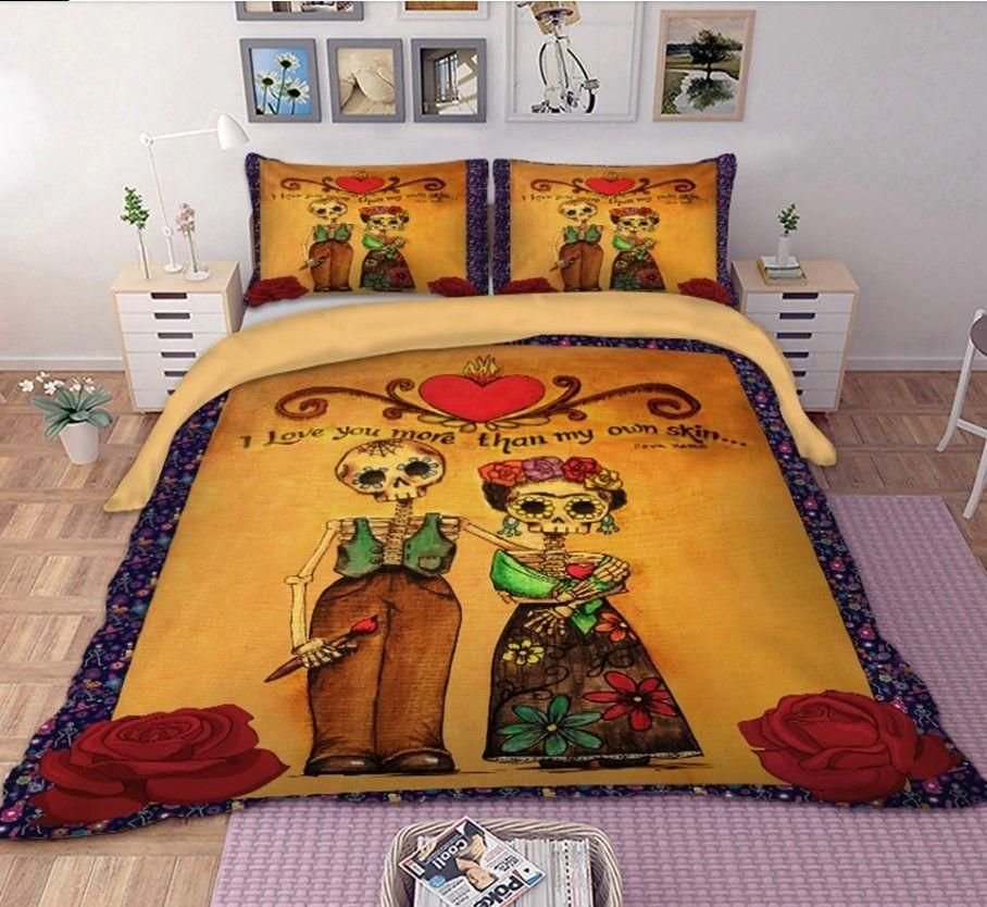 Day Of The Dead Couple Rose Duvet Cover Bedding Set day of the dead couple rose duvet cover bedding set 2852