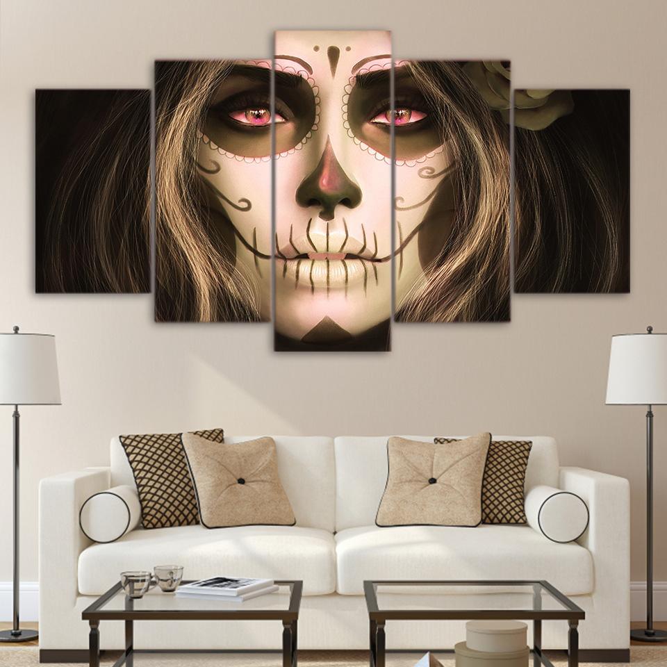 day of the dead face 04 abstract 5 panel canvas art wall decor 6316