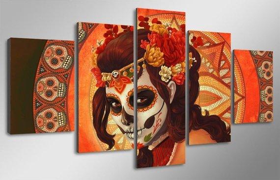 day of the dead face 3 abstract 5 panel canvas art wall decor 2989