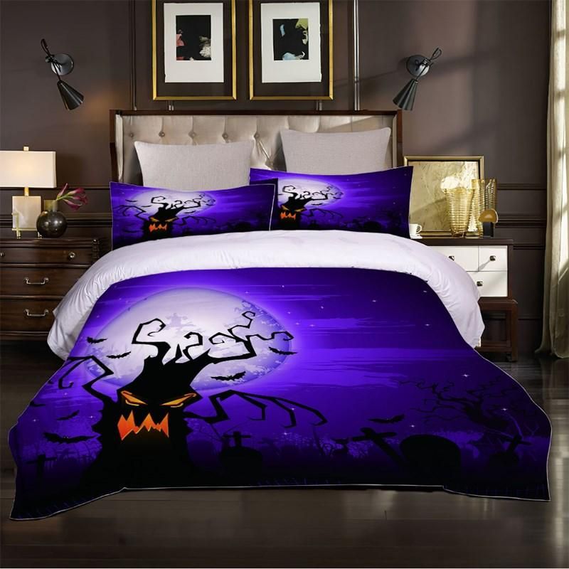 dead tree blue halloween elements duvet cover bedding set bedroom decor 4018