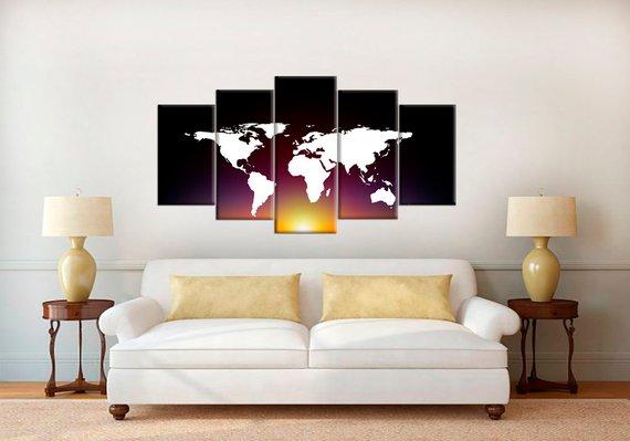 decorating idea colorful large world map abstract 5 panel canvas art wall decor 7232